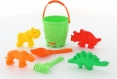 Набір №527: відро-замок велике, лопатка №5, грабельки №5, формочки (тигр + мамонт + динозавр №1 + динозавр №2)