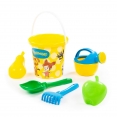 Набір "Простоквашино" №5: відро з наліпкою, лопатка №5, грабельки №5, формочки (яблуко + груша), лійка мала №4