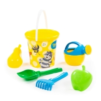 Набір "Простоквашино" №5: відро з наліпкою, лопатка №5, грабельки №5, формочки (яблуко + груша), лійка мала №4 83319