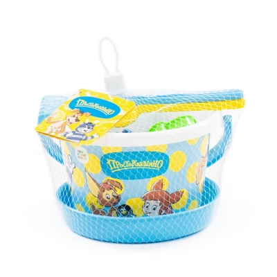 Набір "Простоквашино" №3: відро середнє з наліпкою, ситечко, лопатка, грабельки, формочка (літак), кораблик "Юнга"