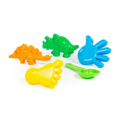 Набір №371: совок №7, формочки (динозавр №1 + динозавр №2 + долонька + ніжка) (у пакеті)