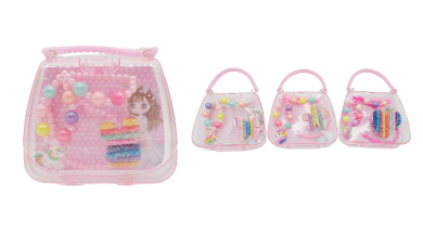 Набір аксесуарів у сумочці -3шт, намисто/браслет/велика  заколка, серія Єдиноріг